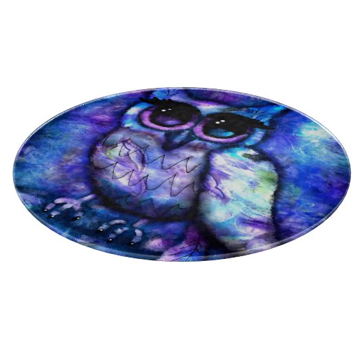 Whimsical Abstract Uil Big-Eyed Blue Paarse Snijplank (Hoek)