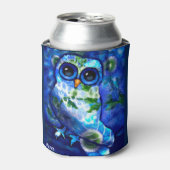 Whimsical Abstract Uil Blauw Bloemen Blauwgroen Bl Blikjeskoeler (Blikje Voorkant)