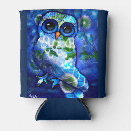 Whimsical Abstract Uil Blauw Bloemen Blauwgroen Bl Blikjeskoeler