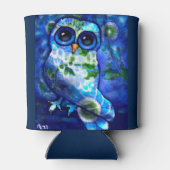 Whimsical Abstract Uil Blauw Bloemen Blauwgroen Bl Blikjeskoeler (Achterkant)