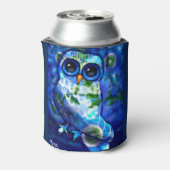 Whimsical Abstract Uil Blauw Bloemen Blauwgroen Bl Blikjeskoeler (Blikje Achterkant)
