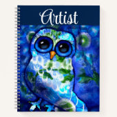 Whimsical Abstract Uil Blauw Bloemen Schetsboek Notitieboek (Voorkant)