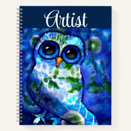 Whimsical Abstract Uil Blauw Bloemen Schetsboek Notitieboek