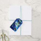 Whimsical Abstract Uil Blauw Groen Bloemen Cadeaulabel (Met Touw)