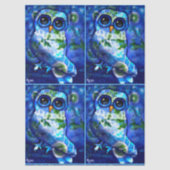 Whimsical Abstract Uil Blauw Groen Bloemen Decoupa Tissuepapier (Voorkant)