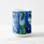 Whimsical Abstract Uil Blauw Groen Bloemen Koffiemok (Center)