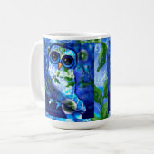 Whimsical Abstract Uil Blauw Groen Bloemen Koffiemok (Voorkant links)