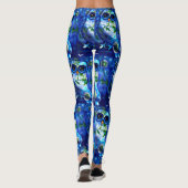 Whimsical Abstract Uil Blauw Groen Bloemen Leggings (Achterkant)