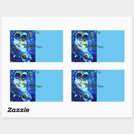 Whimsical Abstract Uil Blauw Groen Bloemen Rechthoekige Sticker