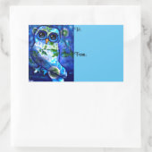 Whimsical Abstract Uil Blauw Groen Bloemen Rechthoekige Sticker (Tas)