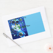 Whimsical Abstract Uil Blauw Groen Bloemen Rechthoekige Sticker (Envelop)