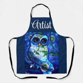 Whimsical Abstract Uil Blauw Groen Bloemen Schort