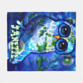 Whimsical Abstract Uil Blauw Groen Gepersonaliseer Fleece Deken (Voorkant (Horizontaal))