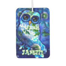 Whimsical Abstract Uil Blauw Groen Gepersonaliseer