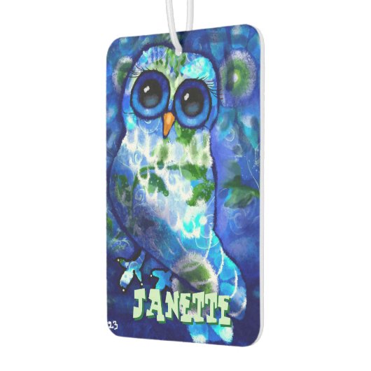 Whimsical Abstract Uil Blauw Groen Gepersonaliseer Luchtverfrisser (Links)