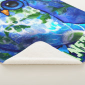 Whimsical Abstract Uil Blauw Groen Gepersonaliseer Sherpa Deken (3/4)