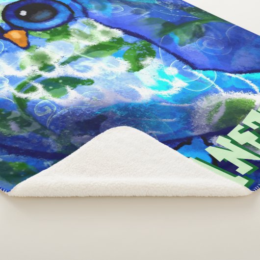 Whimsical Abstract Uil Blauw Groen Gepersonaliseer Sherpa Deken (3/4)