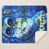 Whimsical Abstract Uil Blauw Groen Gepersonaliseer Sherpa Deken (Voorkant (horizontaal))