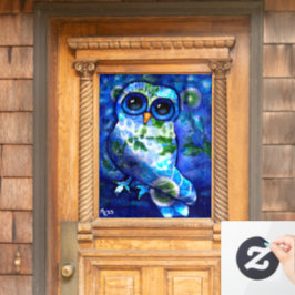 Whimsical Abstract Uil Blauw Groen Venster Cling Raamsticker