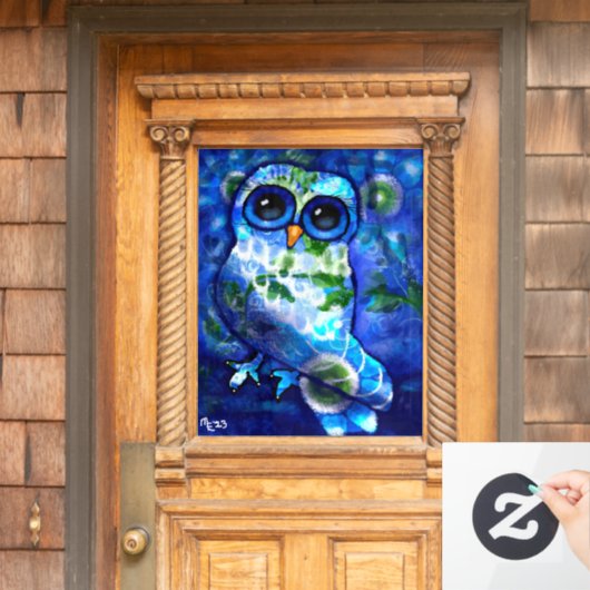 Whimsical Abstract Uil Blauw Groen Venster Cling Raamsticker (Huis Deur)
