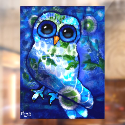 Whimsical Abstract Uil Blauw Groen Venster Cling Raamsticker (Vel 2)