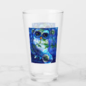 Whimsical Abstract Uil Floral Blauw Groen Glas (Achterkant)