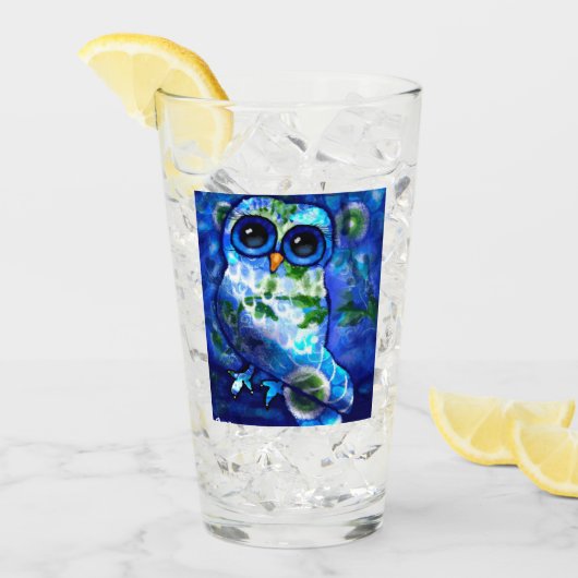 Whimsical Abstract Uil Floral Blauw Groen Glas (Voorkant ijs)
