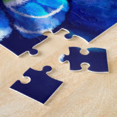 Whimsical Abstract Uil Floral Blauw Groen Legpuzzel (Zijkant)