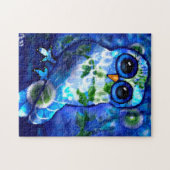 Whimsical Abstract Uil Floral Blauw Groen Legpuzzel (Horizontaal)