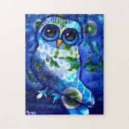 Whimsical Abstract Uil Floral Blauw Groen Legpuzzel