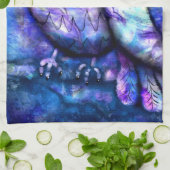 Whimsical Abstract Uil Grote Ogen Blauw Paars Theedoek (Gevouwen)