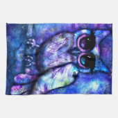 Whimsical Abstract Uil Grote Ogen Blauw Paars Theedoek (Horizontaal)