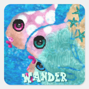 Whimsical Abstract Vistrio Blauwe Gepersonaliseerd Vierkante Sticker