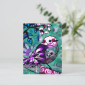 Whimsical Abstract Vogel Bloemen Blauwgroen Paarse Briefkaart (Staand voorkant)