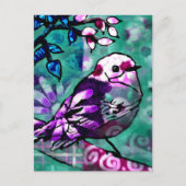 Whimsical Abstract Vogel Bloemen Blauwgroen Paarse Briefkaart (Voorkant)