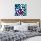 Whimsical Abstract Vogel Bloemen Blauwgroen Paarse Canvas Afdruk (Insitu (Slaapkamer))