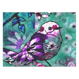 Whimsical Abstract Vogel Bloemen Blauwgroen Paarse Tafelkleed