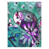 Whimsical Abstract Vogel Bloemen Blauwgroen Paarse Tafelkleed (Voorkant)