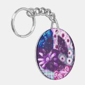Whimsical Abstract Vredesteken Bloemen Paarse Roze Sleutelhanger (Voorkant Links)