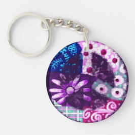 Whimsical Abstract Vredesteken Bloemen Paarse Roze Sleutelhanger