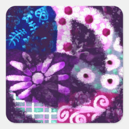 Whimsical Abstract Vredesteken Bloemen Paarse Roze Vierkante Sticker