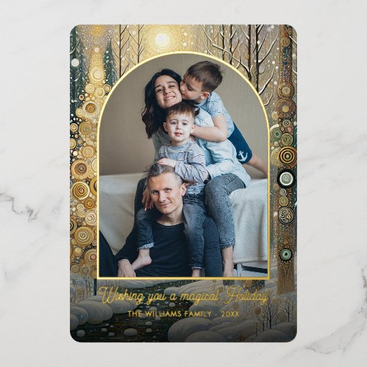 Whimsical Abstract Winter Wonderland Art Gold Folie Feestdagenkaart (Voorkant)