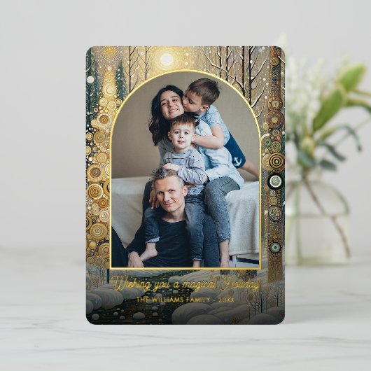 Whimsical Abstract Winter Wonderland Art Gold Folie Feestdagenkaart (Staand Voorkant)