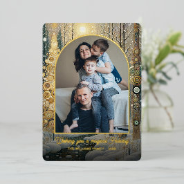 Whimsical Abstract Winter Wonderland Art Gold Folie Feestdagenkaart