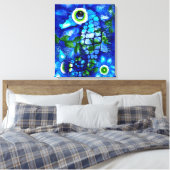 Whimsical Abstract Zeepaardje Blauw Blauwgroen Gro Canvas Afdruk (Insitu (Slaapkamer))