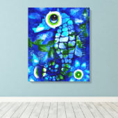 Whimsical Abstract Zeepaardje Blauw Blauwgroen Gro Canvas Afdruk (Insitu (Houten vloer))