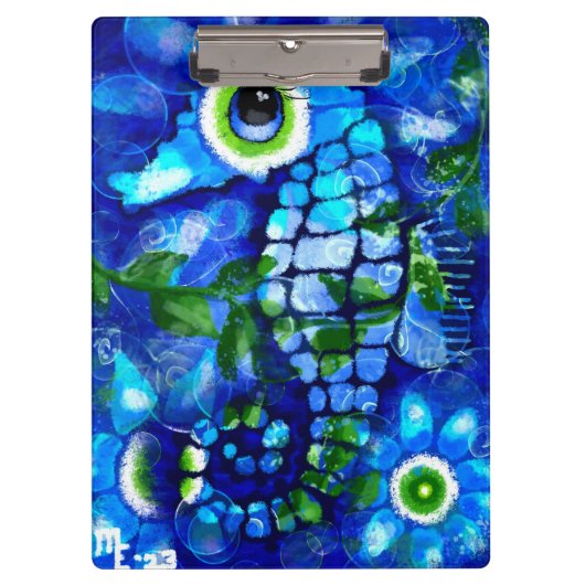 Whimsical Abstract Zeepaardje Blauw Blauwgroen Gro Klembord (Voorkant)