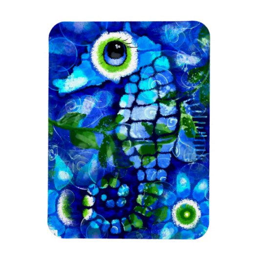 Whimsical Abstract Zeepaardje Blauw Blauwgroen Gro Magneet (Verticaal)