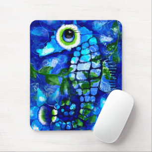 Whimsical Abstract Zeepaardje Blauw Blauwgroen Gro Muismat