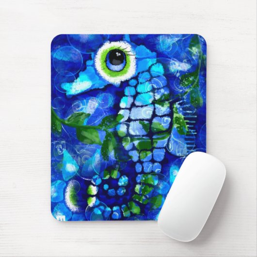 Whimsical Abstract Zeepaardje Blauw Blauwgroen Gro Muismat (Met muis)